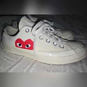 Comme des Garcons Cream Sneakers with Red Heart